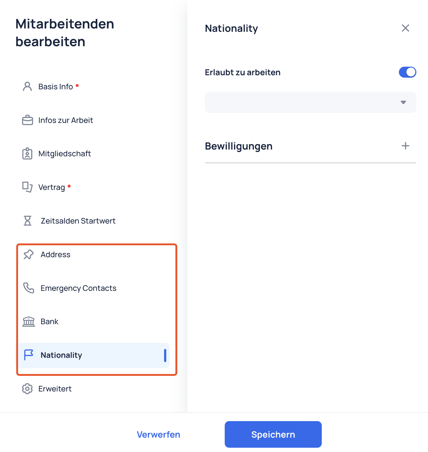 Neue Felder im Mitarbeitendenprofil