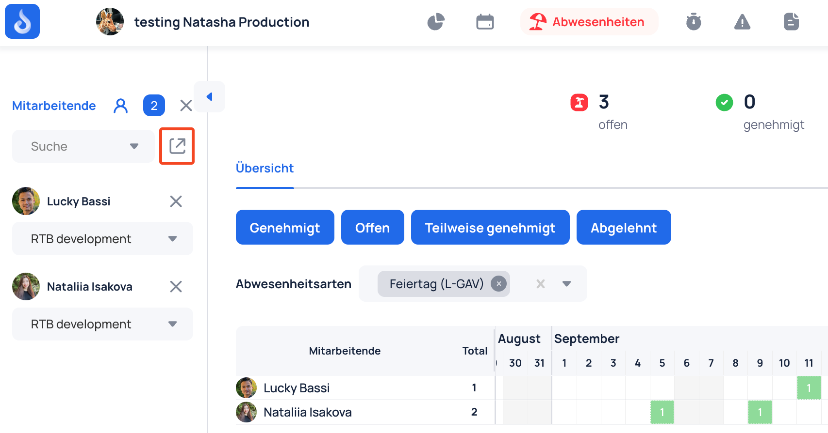 Jahresansicht der Abwesenheiten