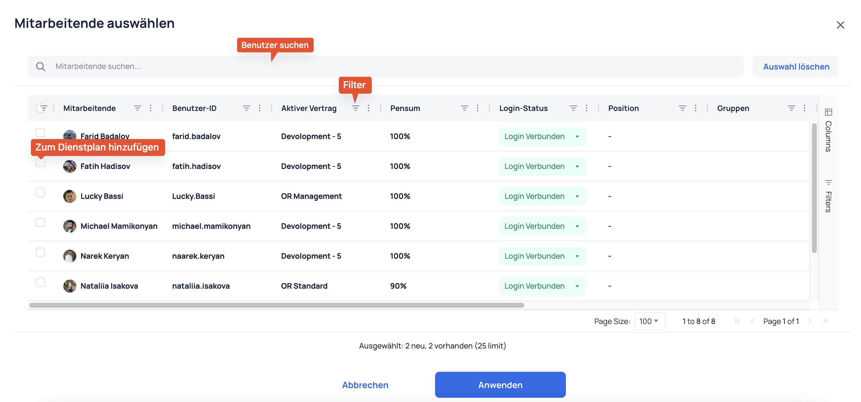 Schedule Filters Detail